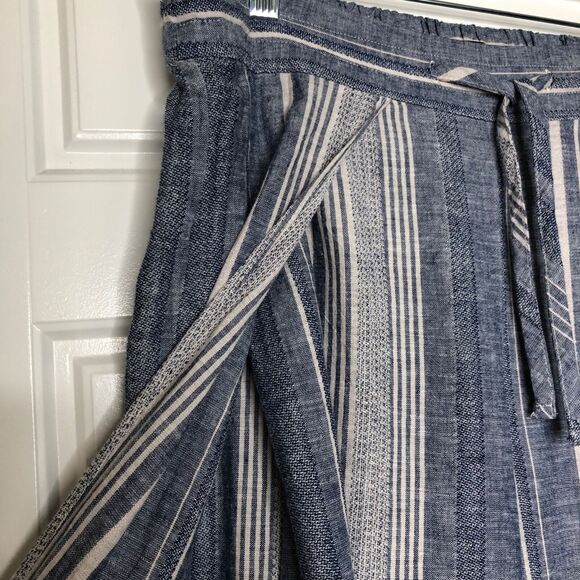 NWT Express Wms M Blue Striped High Waist Linen Blend Pants Wide Split Leg - Picture 8 of 12